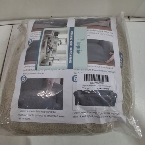 TURQUOIZE TEDDY FLEECE STRETCH COUCH COVER WITH WATERPROOF SEAT - 20"-22" - OATMEAL image 3