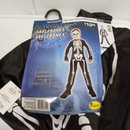 BOYS PARTYHOLIC SKELEBONES COSTUME JUMPSUIT - ONE SIZE - BLACK / WHITE image 3