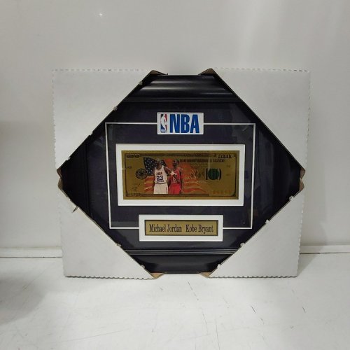 NBA FRAMED MICHAEL JORDAN KOBE BRYANT FOIL GOLD USA $100 BILL - 12" X 10" - BLACK / GOLD image 2