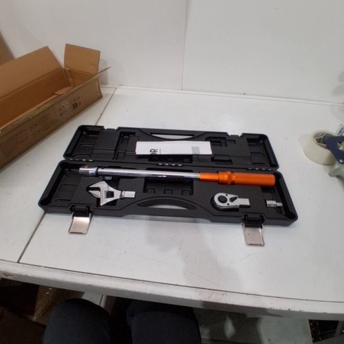 ADJUSTABLE CLICK TORQUE WRENCH DUAL-DIRECTION AND DUAL RANGE SCALES WITH DAPTER INTERCHANGEABLE JAW AND RATCHET HEAD - 1/2" DRIVE/ 20-160FT/LBS - ORANGE/SILVER (MODEL: HGKN120035) image 2
