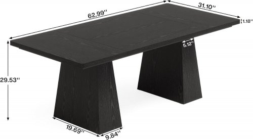 TRIBESIGNS WOODEN DOUBLE PEDESTAL COMPUTER DESK WITH CHARGING STATION - 63" X 31" X 30" - BLACK - (MODEL: AJ-DJ505016-1) image 2