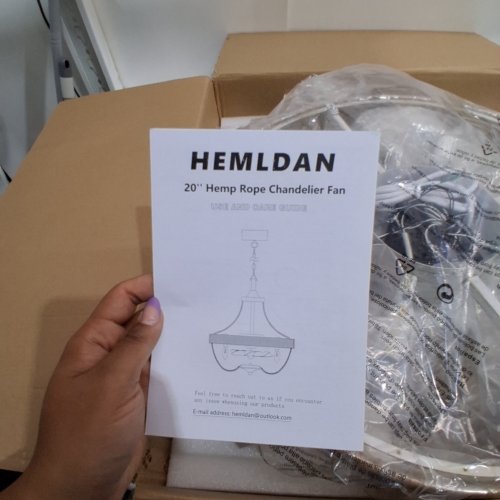 HEMLDAN HEMP ROPE CHANDELIER FAN - 20" - WHITE image 2