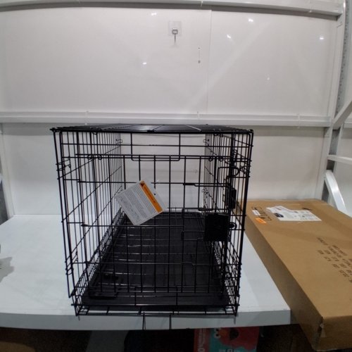 AMAZON BASICS DOUBLE DOOR FOLDABLE METAL WIRE DOG CRATE WITH TRAY - 30" X 19" X 21" - BLACK (MODEL: 9001N-30B) image 2