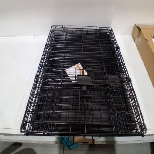 AMAZON BASICS DOUBLE DOOR FOLDABLE METAL WIRE DOG CRATE WITH TRAY - 30" X 19" X 21" - BLACK (MODEL: 9001N-30B) image 3