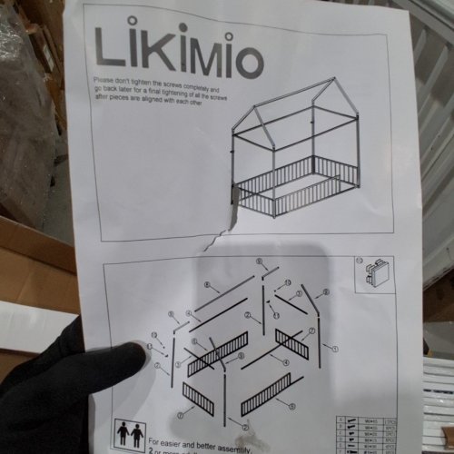 LIKIMIO FLOOR BED FRAME WITH ROOF AND FENCE GUARDRAILS - TWIN - WHITE image 3