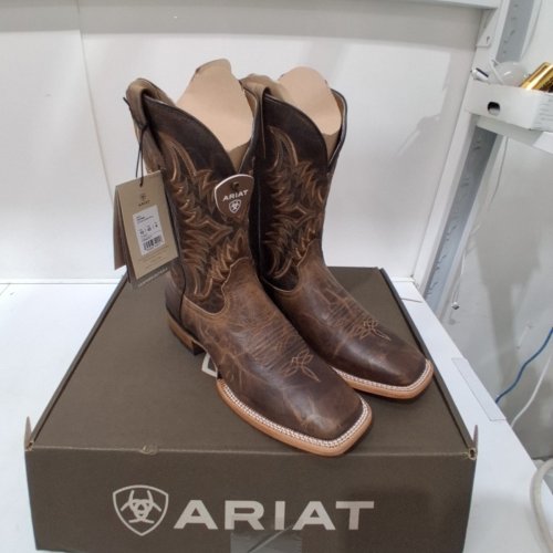 MEN'S ARIAT POINT RYDER WESTERN SQUARE TOE BOOTS - SIZE 10 - BROWN image 3