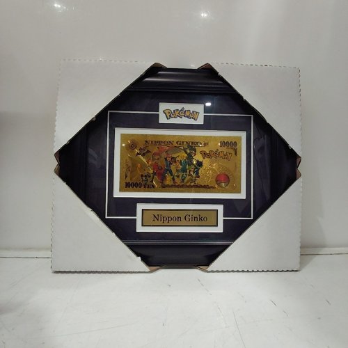 POKEMON FRAMED NIPPON GINKO 10000 YEN COLLECTIBLE FOIL BILL - 12" X 10" - GOLD / LACK image 2