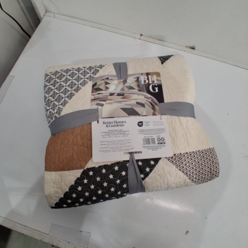 BETTER HOMES & GARDENS STARBURST PATCHWORK COTTON QUILT - FULL/QUEEN - BLACK/ CREAM/ BROWN/ GREY image 3