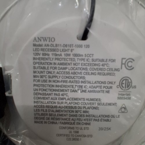 5PK ANWIO LED RECESSED LIGHT - 6" - 120 V - 10W - 1000 LM - WHITE (MODEL: AN-DLB11-D610T-1000 120) image 2