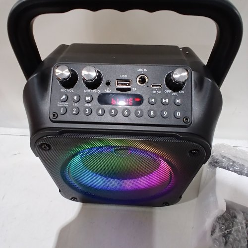 VERKB BLUETOOTH KARAOKE MACHINE/PORTABLE PA SYSTEM WITH TWO WIRELESS MICROPHONES & RGB LED LIGHTING - BLACK (MODEL: K9-M) image 2