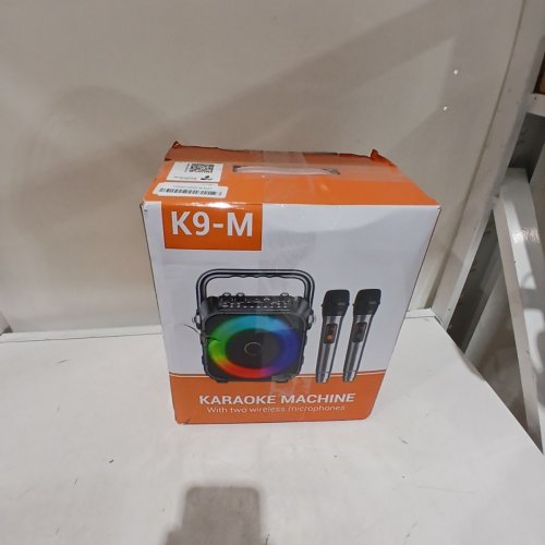 VERKB BLUETOOTH KARAOKE MACHINE/PORTABLE PA SYSTEM WITH TWO WIRELESS MICROPHONES & RGB LED LIGHTING - BLACK (MODEL: K9-M) image 5