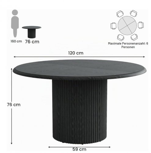 TRIBESIGNS ROUND WOODEN KITCHEN TABLE WITH METAL PEDESTAL BASE - 47" X 30" - BLACK - (MODEL: HOGA-XK00900) image 2