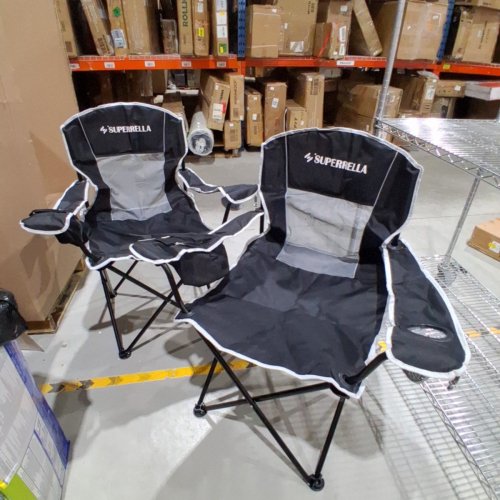 2PK SUPERRELLA FOLDING CAMPING CHAIRS WITH SIDE COOLERS AND CUP HOLDERS - BLACK image 3