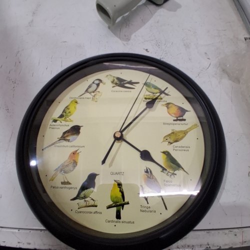 QUARTZ VINTAGE STYLE SINGING BIRD CLOCK -HOURLY BIRD CALLS- 10" - BLACK image 2