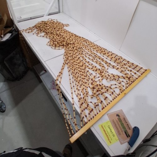 HANGING WOODEN BEADED DOOR CURTAIN SCREEN - 36" X 72" - BROWN/RED image 2