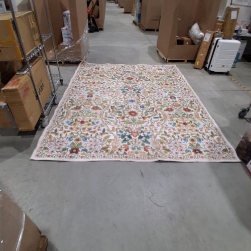 WASHABLE AREA RUG - 8FT X 10FT - CREAM FLORAL PATTERN image 2