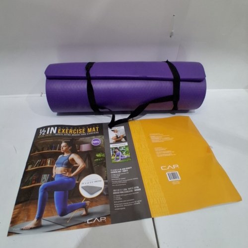 2PC CAP BARBELL 1" HIGH DENSITY EXERCISE YOGA MAT WITH KNEE PAD - 24" X 71" - PURPLE (MODEL: MTIS-6523-12PL-K) image 3