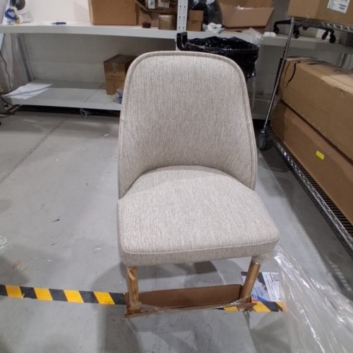 LINEN UPHOLSTERED DINING CHAIR WITH METAL LEGS AND FAUX LEATHER BACK - GREY image 3