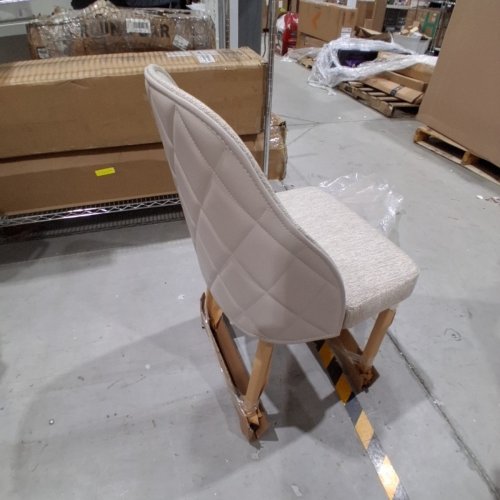 LINEN UPHOLSTERED DINING CHAIR WITH METAL LEGS AND FAUX LEATHER BACK - GREY image 4