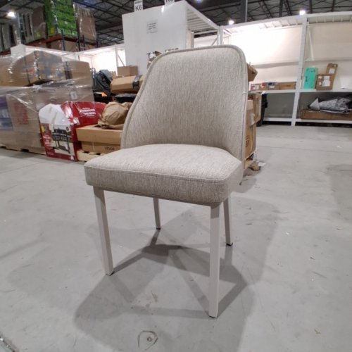 LINEN UPHOLSTERED DINING CHAIR WITH METAL LEGS AND FAUX LEATHER BACK - GREY image 7