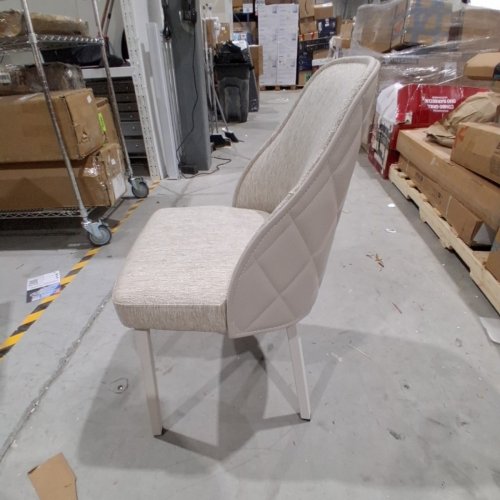 LINEN UPHOLSTERED DINING CHAIR WITH METAL LEGS AND FAUX LEATHER BACK - GREY image 8