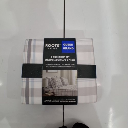 6PC ROOTS HOME COTTON SHEET AND PILLOWCASE SET - QUEEN - BLUE /GREY PLAID PATTERN (MODEL: 1891902) image 2