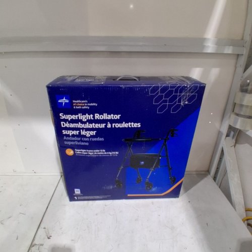MEDLINE FOLDING ALUMINUM MOBILITY ROLLATOR WALKER WITH UNDER SEAT STORAGE AND ADJUSTABLE ARMS & SEAT - 250LBS CAPACITY - SMOKY BLUE (MODEL: MDS86825SLB) image 5
