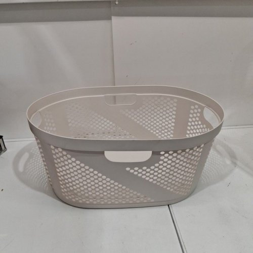 BATHCLIP PLASTIC LAUNDRY HAMPER BASKET WITH CUTOUT HANDLES - 55.5L - 22" X 14" X 11" - BEIGE image 2