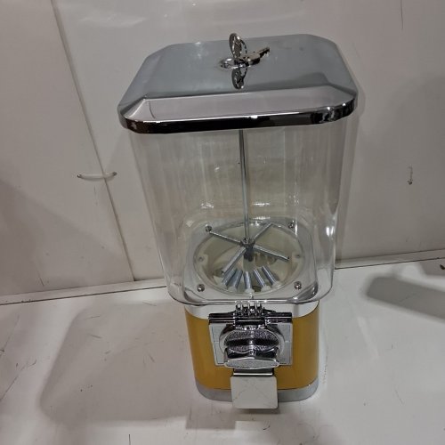 ANESSOIL COIN OPERATED GUMBALL/CANDY VENDING MACHINE - 16.1" X 7.5' X 7.5" - YELLOW/SILVER image 2