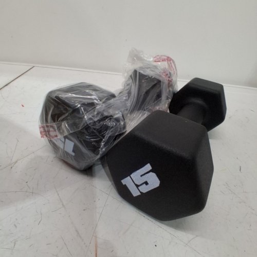 2PK CAP NEOPRENE BARBELL DUMBBELL WEIGHTS - 15LBS EACH (30LB TOTAL) - BLACK (MODEL: SDN4BPIS-30) image 3