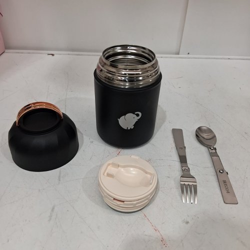THERMO FOOD CONTAINER JAR WITH FOLDABLE FORK& SPOON - 28 OZ - BLACK (MODEL: C67) image 2