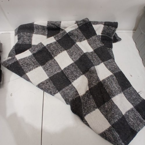 CHECKERED FUZZY THROW BLANKET FOR COUCH - 50" X 60" - BLACK & WHITE & GREY image 2