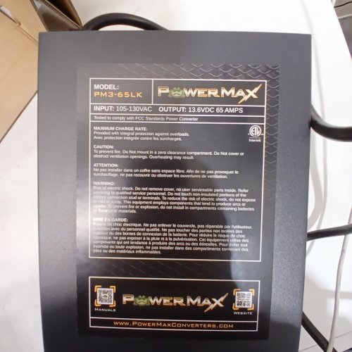 POWERMAX DECK MOUNT RV CONVERTER CHARGER LITHIUM COMPATIBLE - 65A 12V DC - BLACK (MODEL: PM3-65LK) image 4