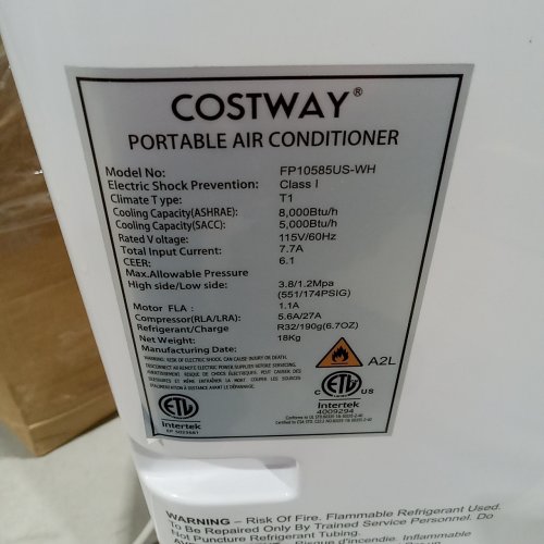 COSTWAY PORTABLE AIR CONDITIONER, WITH REMOTE CONTROL - 8000 BTU - WHITE (MODEL: FP10585US-WH) image 3