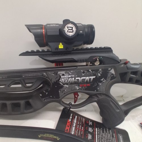BARNETT WILDCAT CRX LIGHTWEIGHT TATICAL RECURVE CROSSBOW WITH RED/GREEN 3 DOT SCOPE, QUICK DETACH QUIVER & 2 HEADHUNTER BOLTS - 280 FPS - 66LBS - BLACK/RED (MODEL: BAR78232) image 6