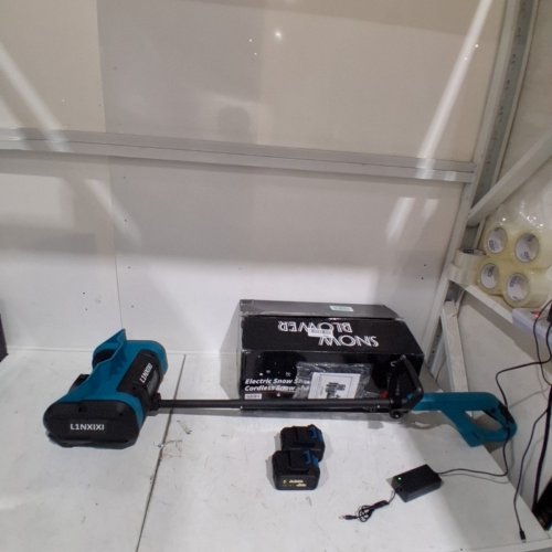 L1NXIXI CORDLESS BATTERY OPERATED ELECTRIC SNOW SHOVEL WITH DIRECTIONAL PLATE - 100W/10" - BLACK/BLUE image 4