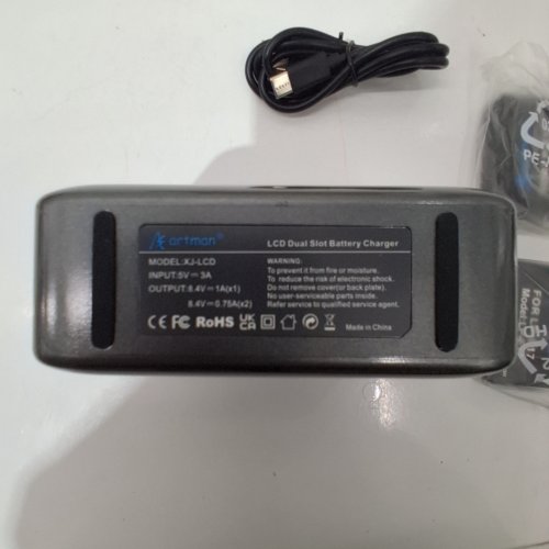 3PC ARTMAN LCD DUAL SLOT BATTERY CHARGER WITH 2 BATTERIES - INPUT 5 V 3A; OUTPUT 8.4 V 1A (1) / 8.4 V 0.75A (2) - BLACK (MODEL: X34LCD) image 3