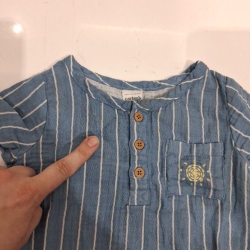 3PC CARTER'SCARTER'S CHILD OF MINE ONESIE, BUTTON-FRONT SHIRT AND SHORTS SET - 12M - BLUE / GRAY / NOTICAL image 4