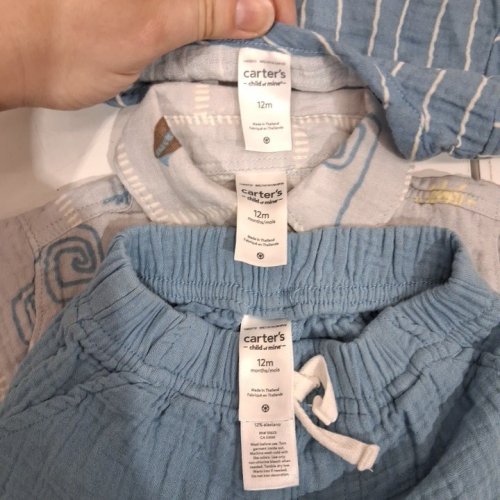 3PC CARTER'SCARTER'S CHILD OF MINE ONESIE, BUTTON-FRONT SHIRT AND SHORTS SET - 12M - BLUE / GRAY / NOTICAL image 5