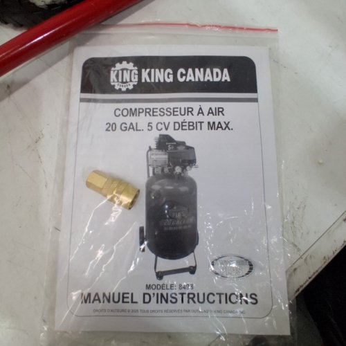 KING CANADA 5 PEAK HP AIR COMPRESSOR WITH UNIVERSAL 1/4" ONE TOUCH QUICK COUPLER - 20GAL, 110V - RED (MODEL: 8498) image 11
