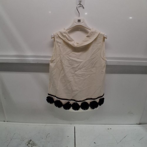 WOMEN'S BARILOCHE SLEEVELESS EMBROIDERED SHIRT - SMALL / MEDIUM - 38 - BEIGE / BLACK (STYLE : DILAY) image 2