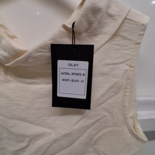 WOMEN'S BARILOCHE SLEEVELESS EMBROIDERED SHIRT - SMALL / MEDIUM - 38 - BEIGE / BLACK (STYLE : DILAY) image 5
