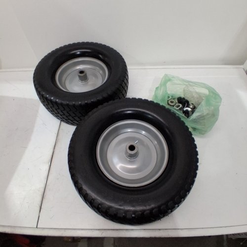 2PK AR-PRO FLAT FREE TIRE AND WHEEL FOR SOLID LAWN MOWER - 16X6.50-8 WITH 3"-4.3" CENTERED HUB & 3/4" BUSHINGS - BLACK image 2