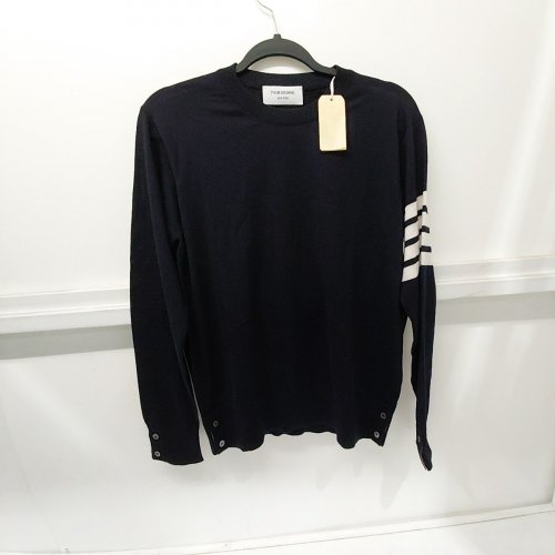 MEN'S THOM BROWNE CLASSIC 4-BAR MERINO WOOL CREWNECK PULLOVER - 2 - NAVY (STYLE: MK0002A-Y1014-415-2) image 4