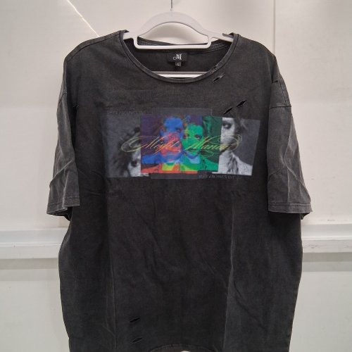 UNISEX MISFITMANIA GRAPHIC DISTRESSED T-SHIRT - LARGE - DISTRESED FADED BLACK image 2