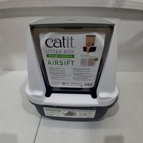 3 CATIT CLEAN JUMBO HOODED LITTER BOX WITH AIRSIFT AIR FILTER - 22.4" X 18.3" X 19.7" - GREY/WHITE (MODEL: 50695) image 2
