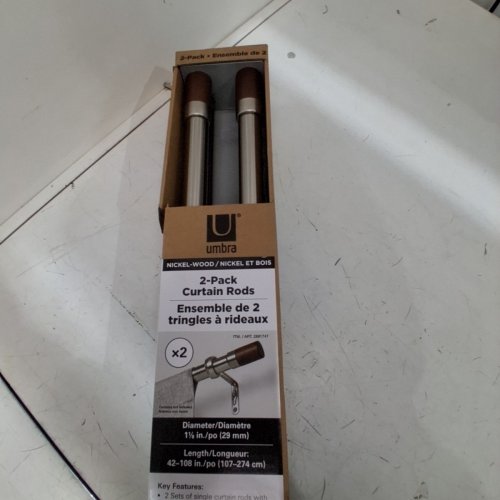 2PK UMBRA CURTAIN ROD KIT - 42" - 108" - NICKLE/WOOD (MODEL: 2881747) image 3