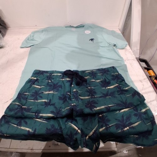 2PC MEN'S GEORGE PAJAMA SHORTS SET - MEDIUM- GREEN/BLUE (STYLE: GRS60413MN) image 2