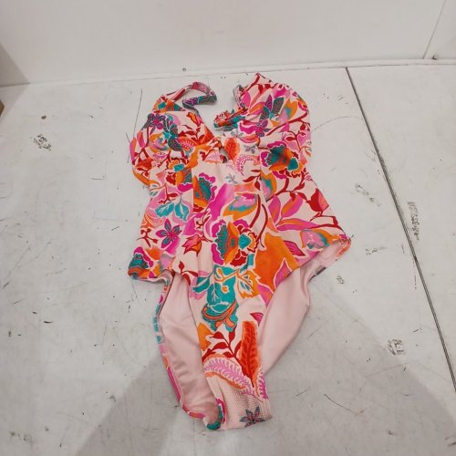 WOMEN'S CUPSHE TROPICAL FLORAL CUTOUT ONE PIECE SWIMSUIT - MEDIUM - PINK / FLOWERS image 3