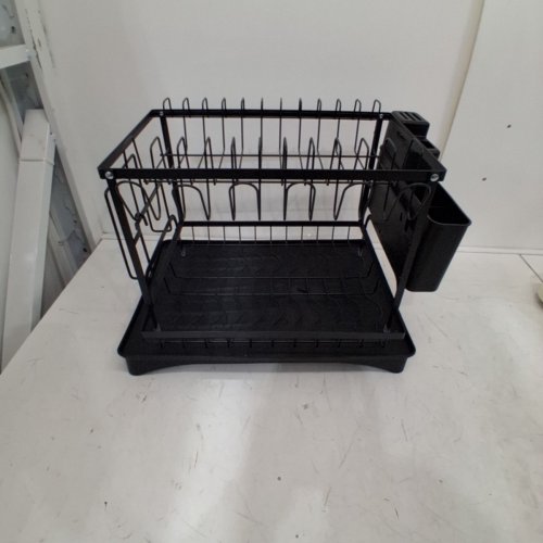2-TIER METAL DISH DRYING RACK WITH DRIP TRAY - BLACK image 2
